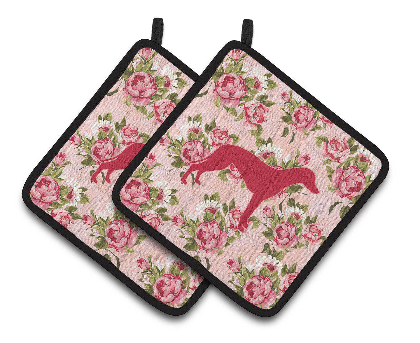 Greyhound Shabby Chic Pink Roses  Pair of Pot Holders BB1086-RS-PK-PTHD - the-store.com