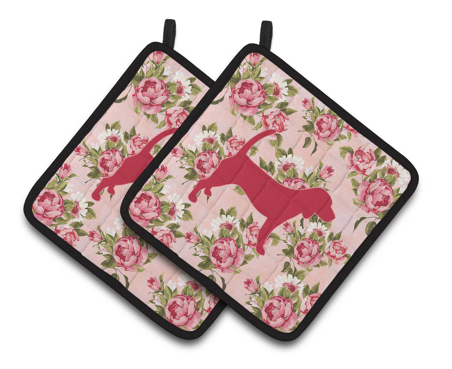 Beagle Shabby Chic Pink Roses  Pair of Pot Holders BB1087-RS-PK-PTHD - the-store.com
