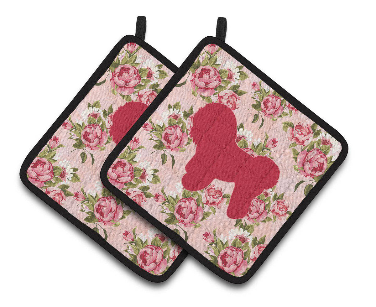 Bichon Frise Shabby Chic Pink Roses  Pair of Pot Holders BB1107-RS-PK-PTHD - the-store.com