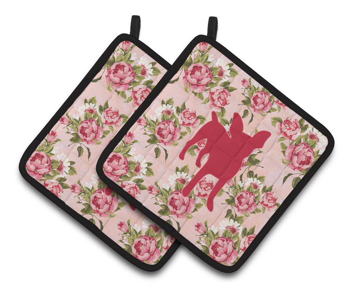 Chihuahua Shabby Chic Pink Roses  Pair of Pot Holders BB1108-RS-PK-PTHD - the-store.com