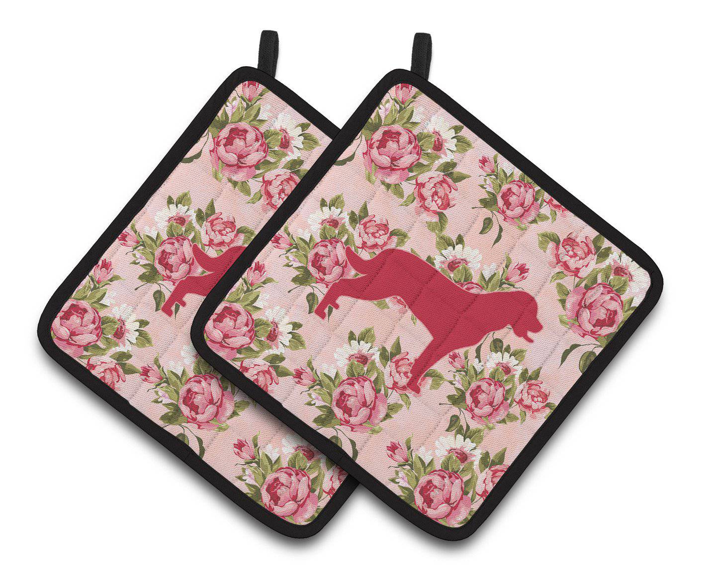 Labrador Shabby Chic Pink Roses  Pair of Pot Holders BB1111-RS-PK-PTHD - the-store.com