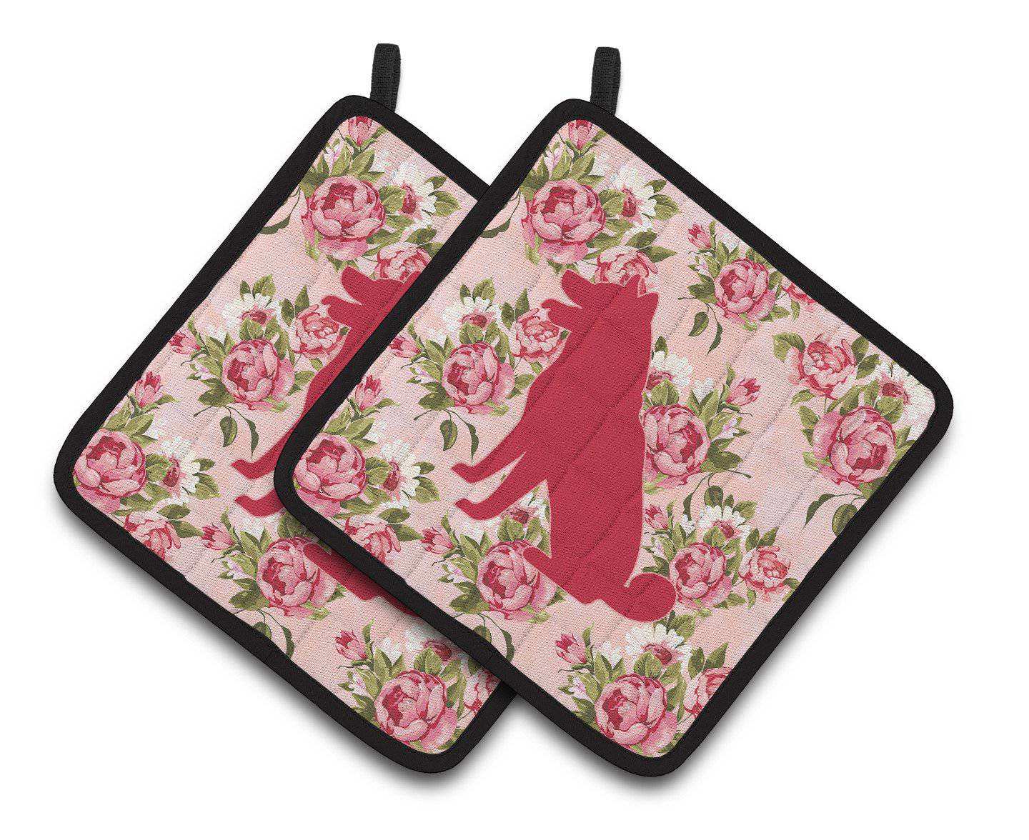 Shiba Inu Shabby Chic Pink Roses  Pair of Pot Holders BB1113-RS-PK-PTHD - the-store.com