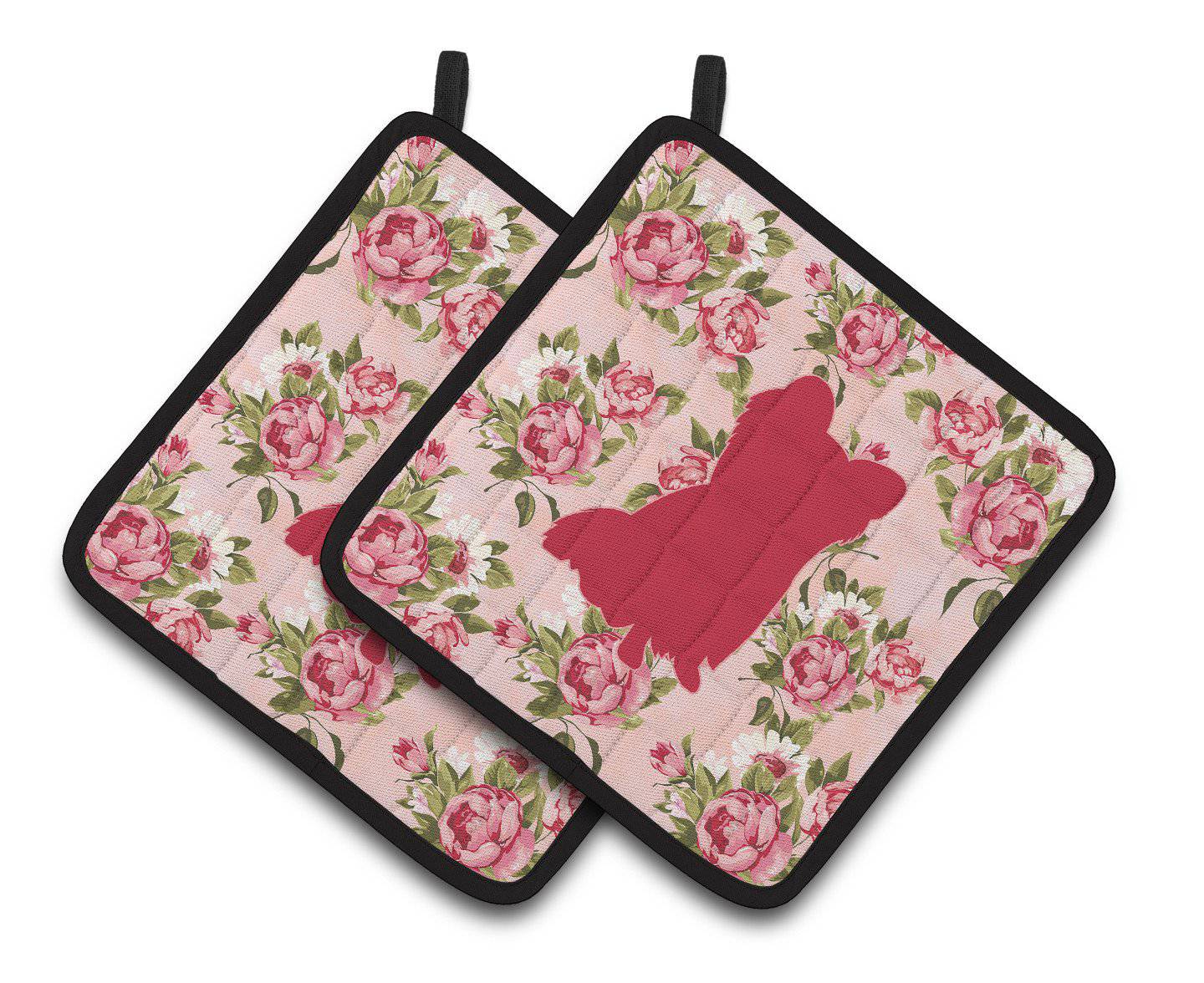 Chihuahua Shabby Chic Pink Roses  Pair of Pot Holders BB1115-RS-PK-PTHD - the-store.com