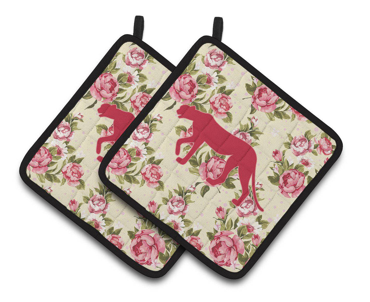 Leopard Shabby Chic Yellow Roses   Pair of Pot Holders BB1004-RS-YW-PTHD - the-store.com