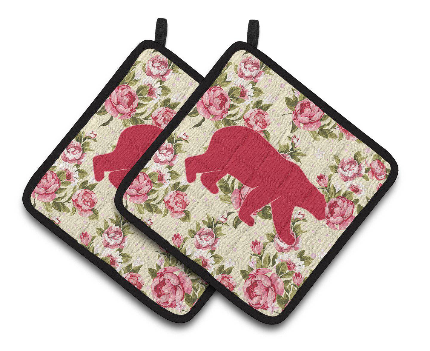 Bear Shabby Chic Yellow Roses   Pair of Pot Holders BB1005-RS-YW-PTHD - the-store.com