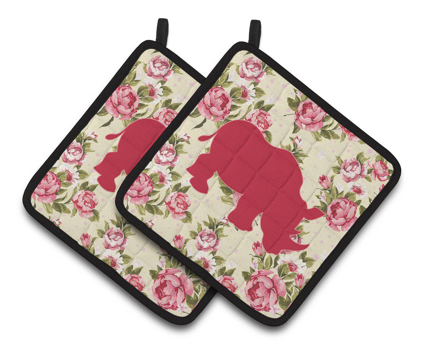 Rhinoceros Shabby Chic Yellow Roses   Pair of Pot Holders BB1006-RS-YW-PTHD - the-store.com