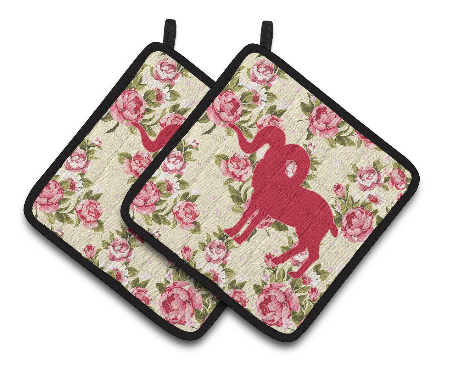 Sheep Shabby Chic Yellow Roses   Pair of Pot Holders BB1007-RS-YW-PTHD - the-store.com