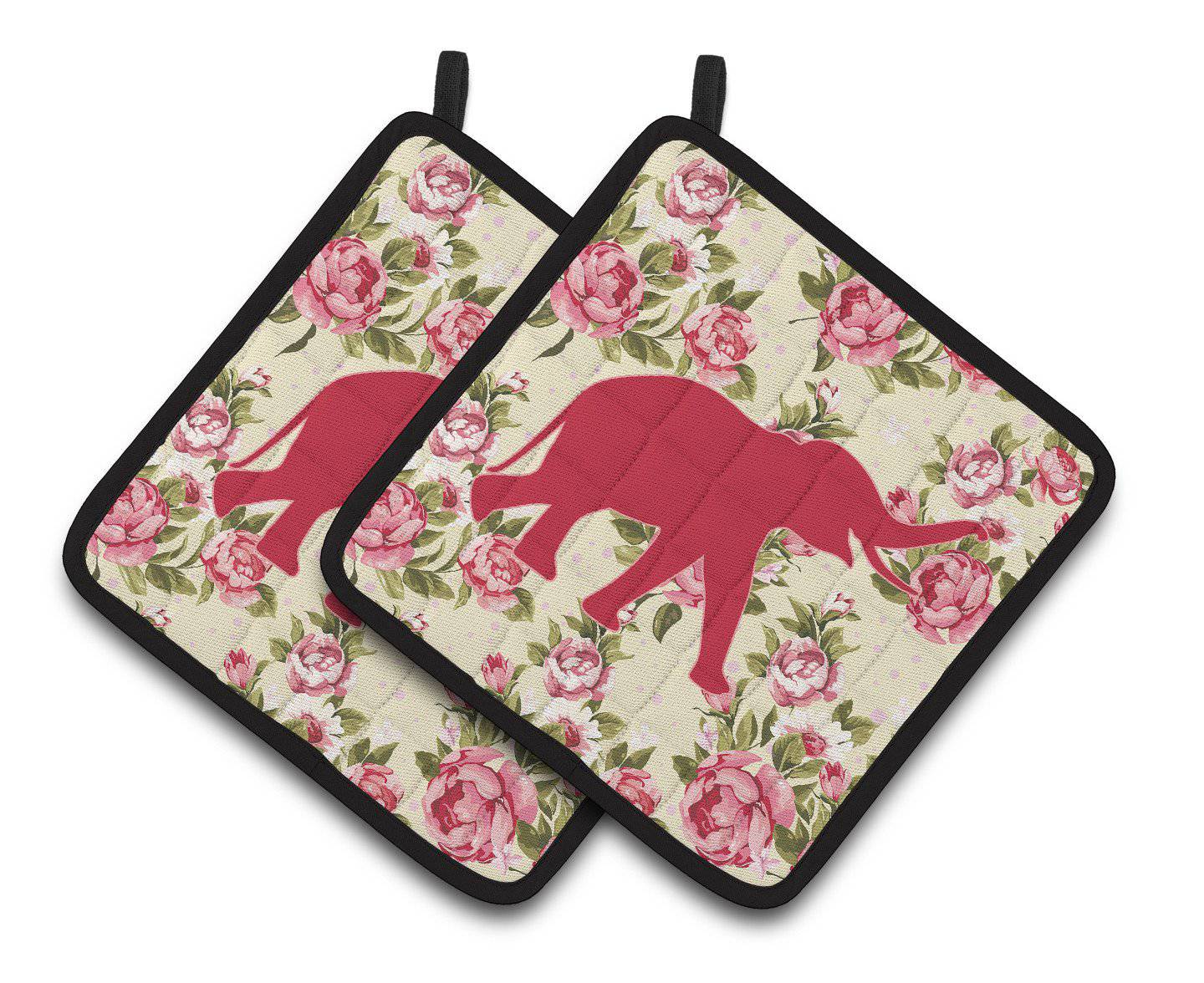 Elephant Shabby Chic Yellow Roses  Pair of Pot Holders BB1011-RS-YW-PTHD - the-store.com