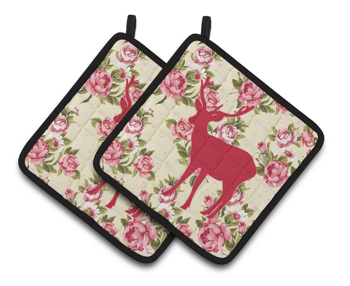 Deer Shabby Chic Yellow Roses  Pair of Pot Holders BB1012-RS-YW-PTHD - the-store.com