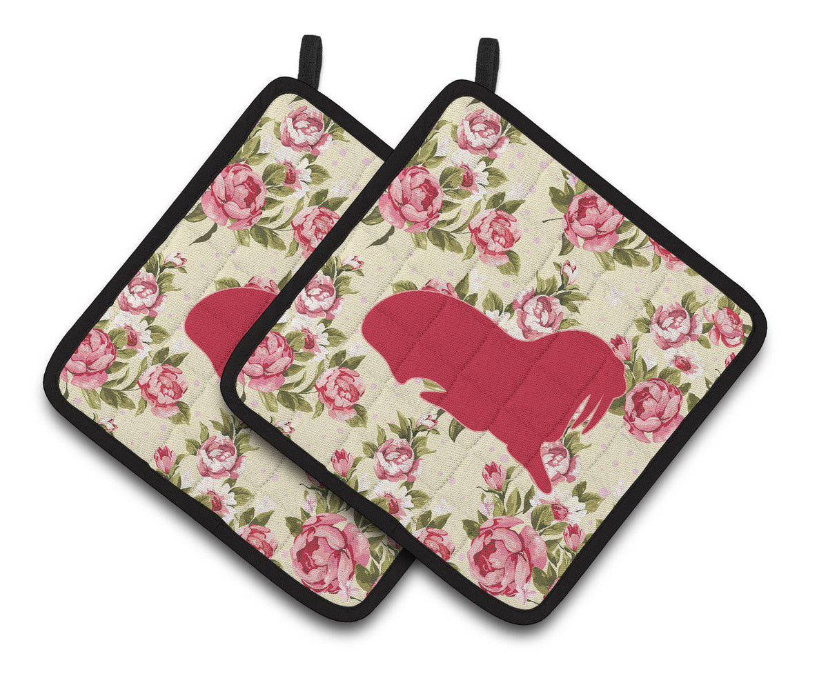 Walrus Shabby Chic Yellow Roses  Pair of Pot Holders BB1017-RS-YW-PTHD - the-store.com