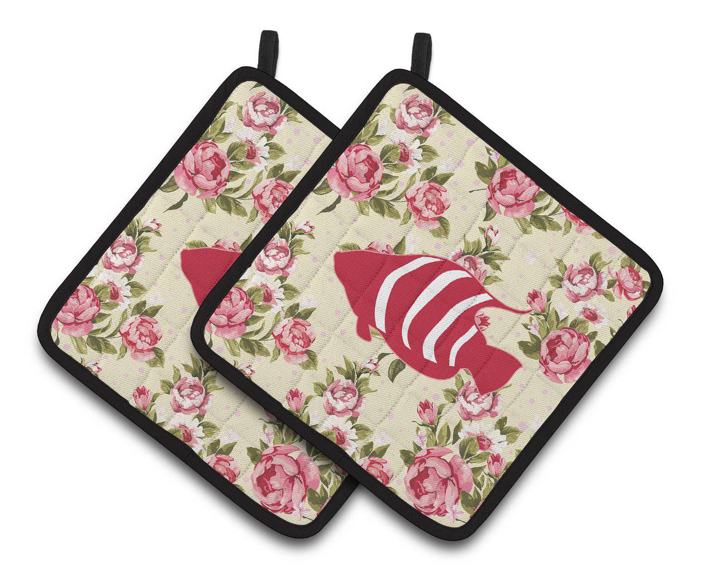 Fish Shabby Chic Yellow Roses  Pair of Pot Holders BB1020-RS-YW-PTHD - the-store.com