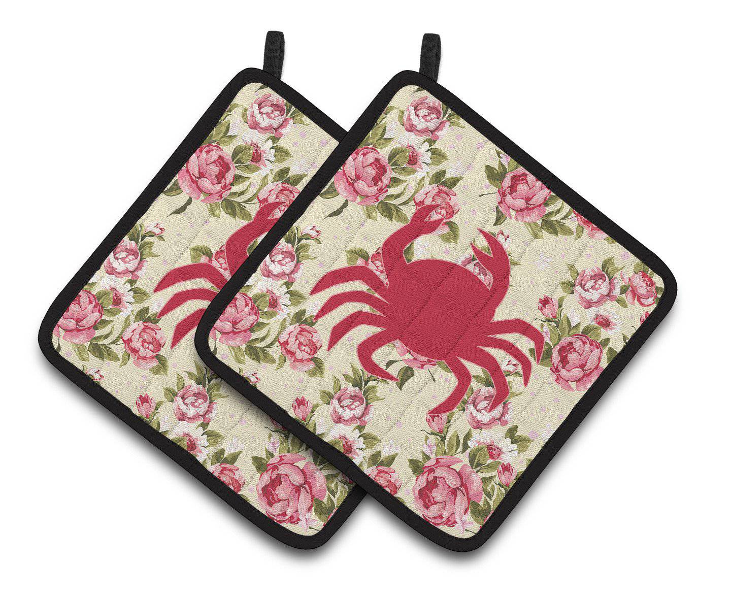Crab Shabby Chic Yellow Roses  Pair of Pot Holders BB1024-RS-YW-PTHD - the-store.com