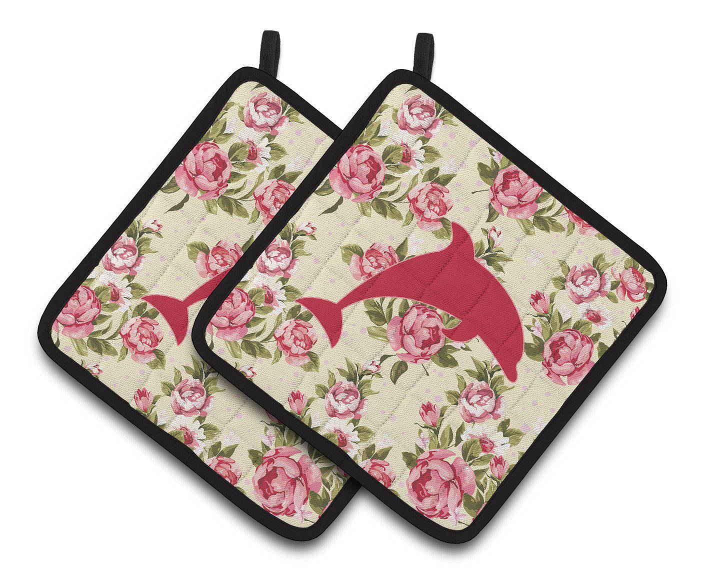 Dolphin Shabby Chic Yellow Roses  Pair of Pot Holders BB1025-RS-YW-PTHD - the-store.com