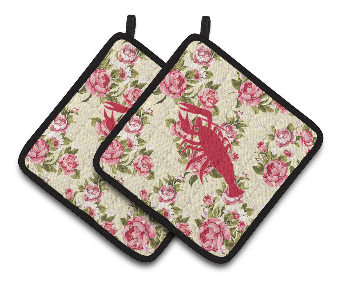 Lobster Shabby Chic Yellow Roses  Pair of Pot Holders BB1028-RS-YW-PTHD - the-store.com