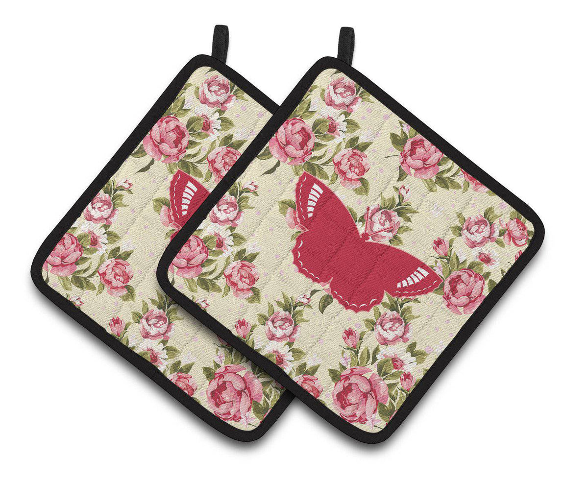 Butterfly Shabby Chic Yellow Roses  Pair of Pot Holders BB1029-RS-YW-PTHD - the-store.com