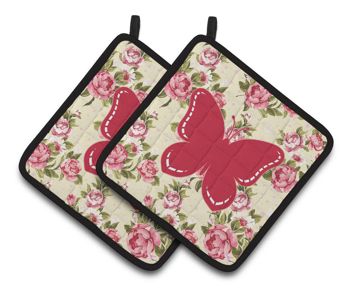 Butterfly Shabby Chic Yellow Roses  Pair of Pot Holders BB1035-RS-YW-PTHD - the-store.com