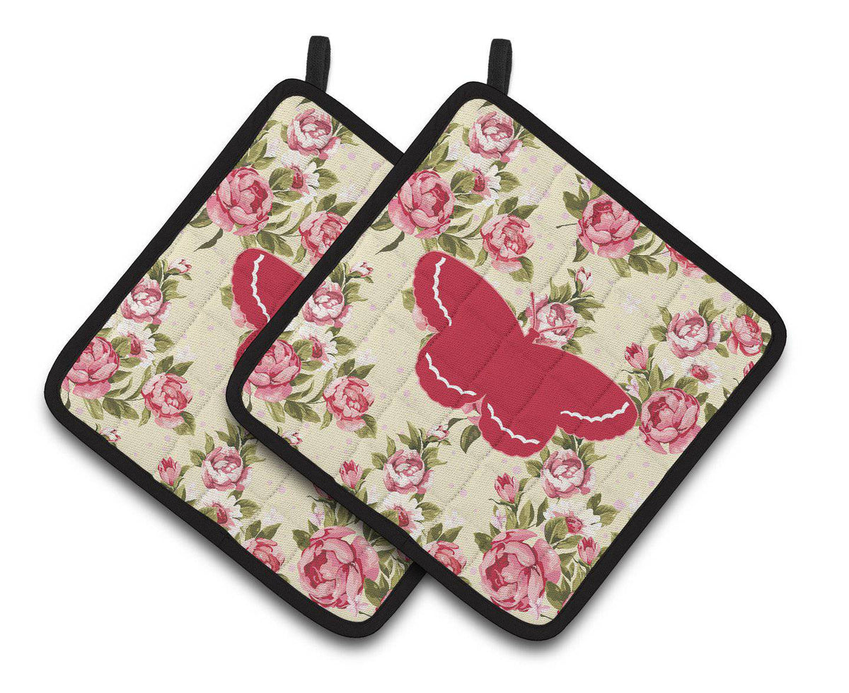 Butterfly Shabby Chic Yellow Roses  Pair of Pot Holders BB1040-RS-YW-PTHD - the-store.com