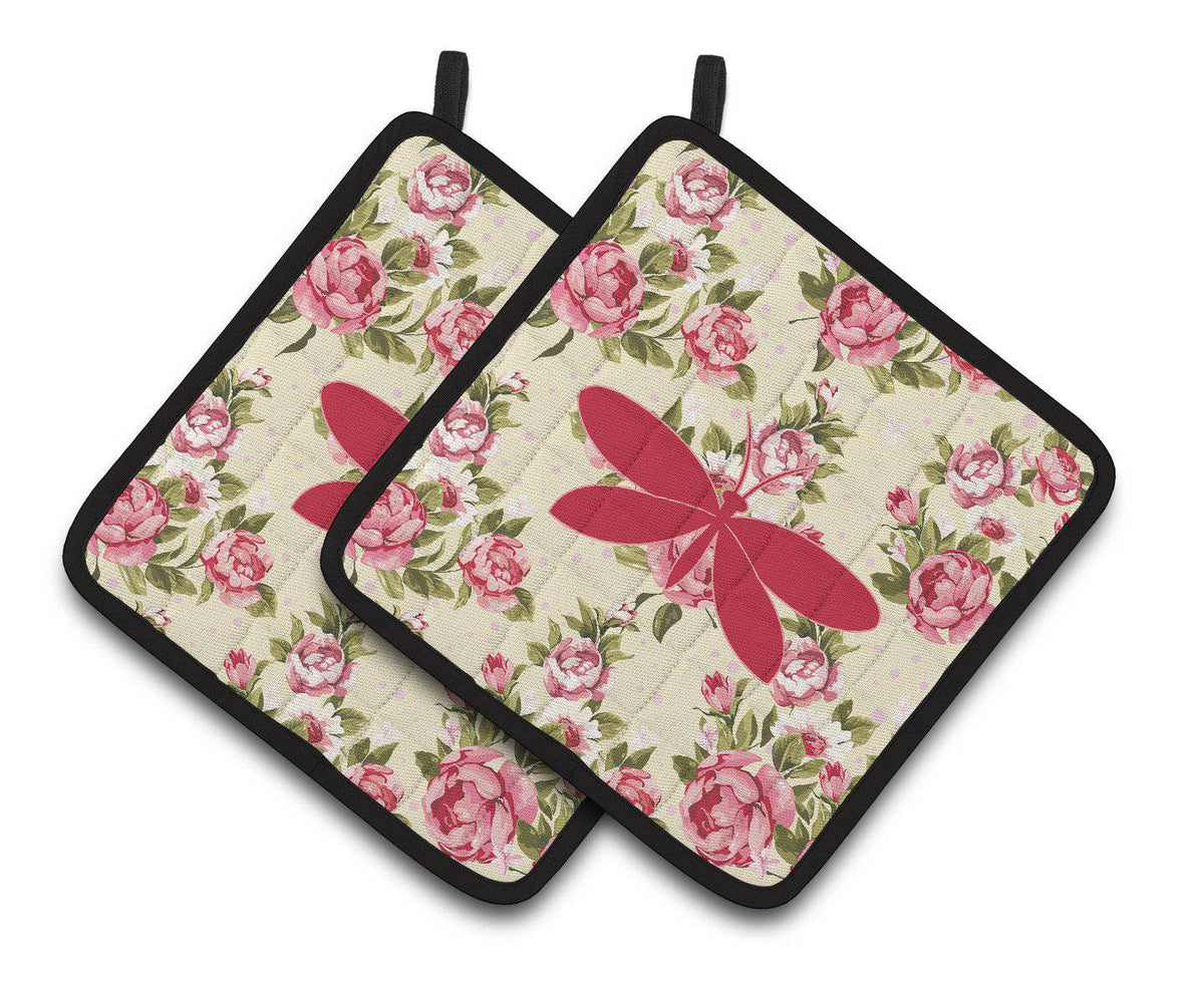 Moth Shabby Chic Yellow Roses  Pair of Pot Holders BB1055-RS-YW-PTHD - the-store.com