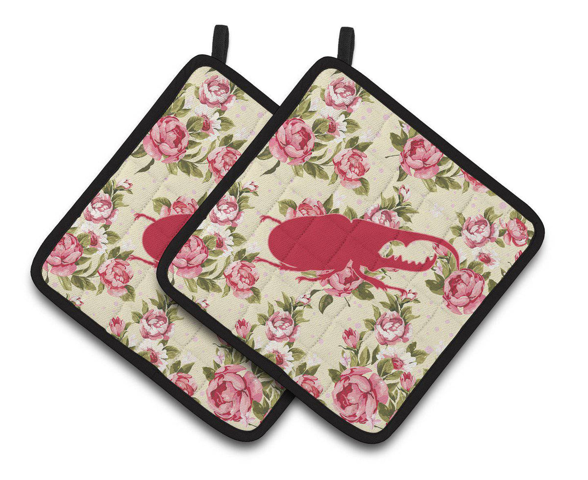 Beetle Shabby Chic Yellow Roses  Pair of Pot Holders BB1056-RS-YW-PTHD - the-store.com