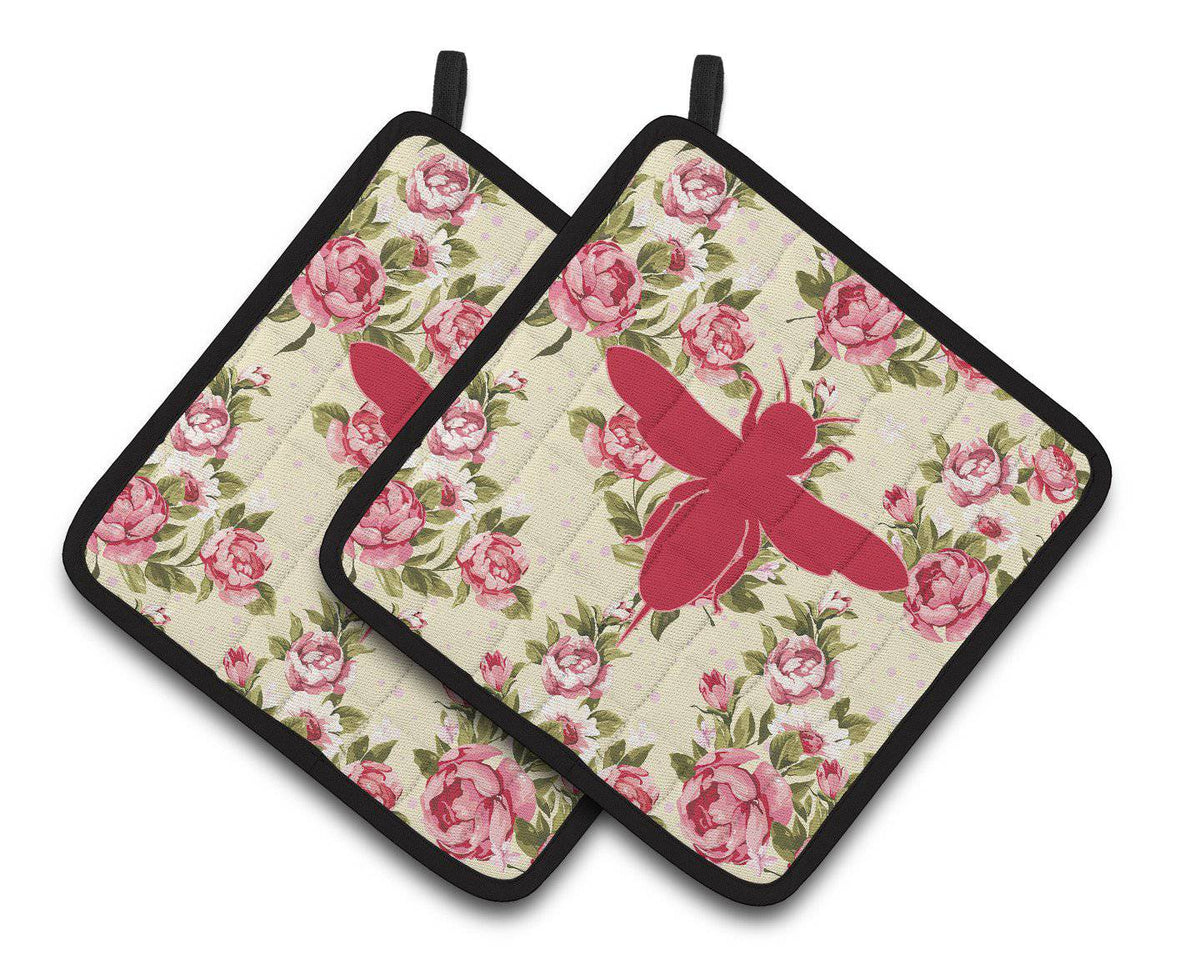 Bee Shabby Chic Yellow Roses  Pair of Pot Holders BB1057-RS-YW-PTHD - the-store.com