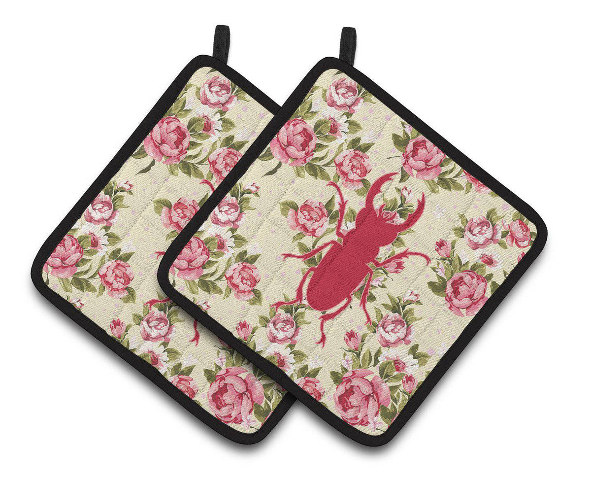 Beetle Shabby Chic Yellow Roses  Pair of Pot Holders BB1063-RS-YW-PTHD - the-store.com