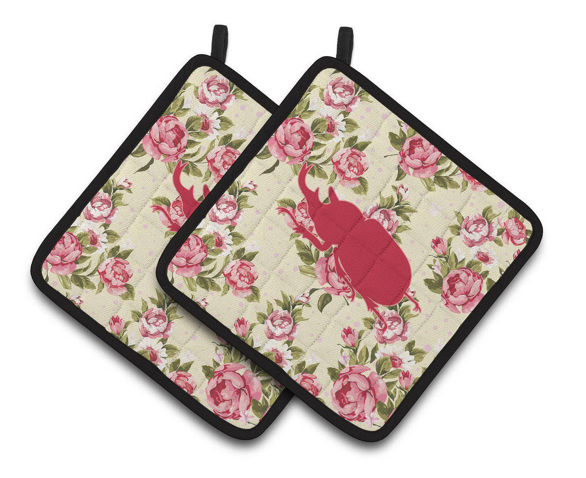 Beetle Shabby Chic Yellow Roses  Pair of Pot Holders BB1064-RS-YW-PTHD - the-store.com