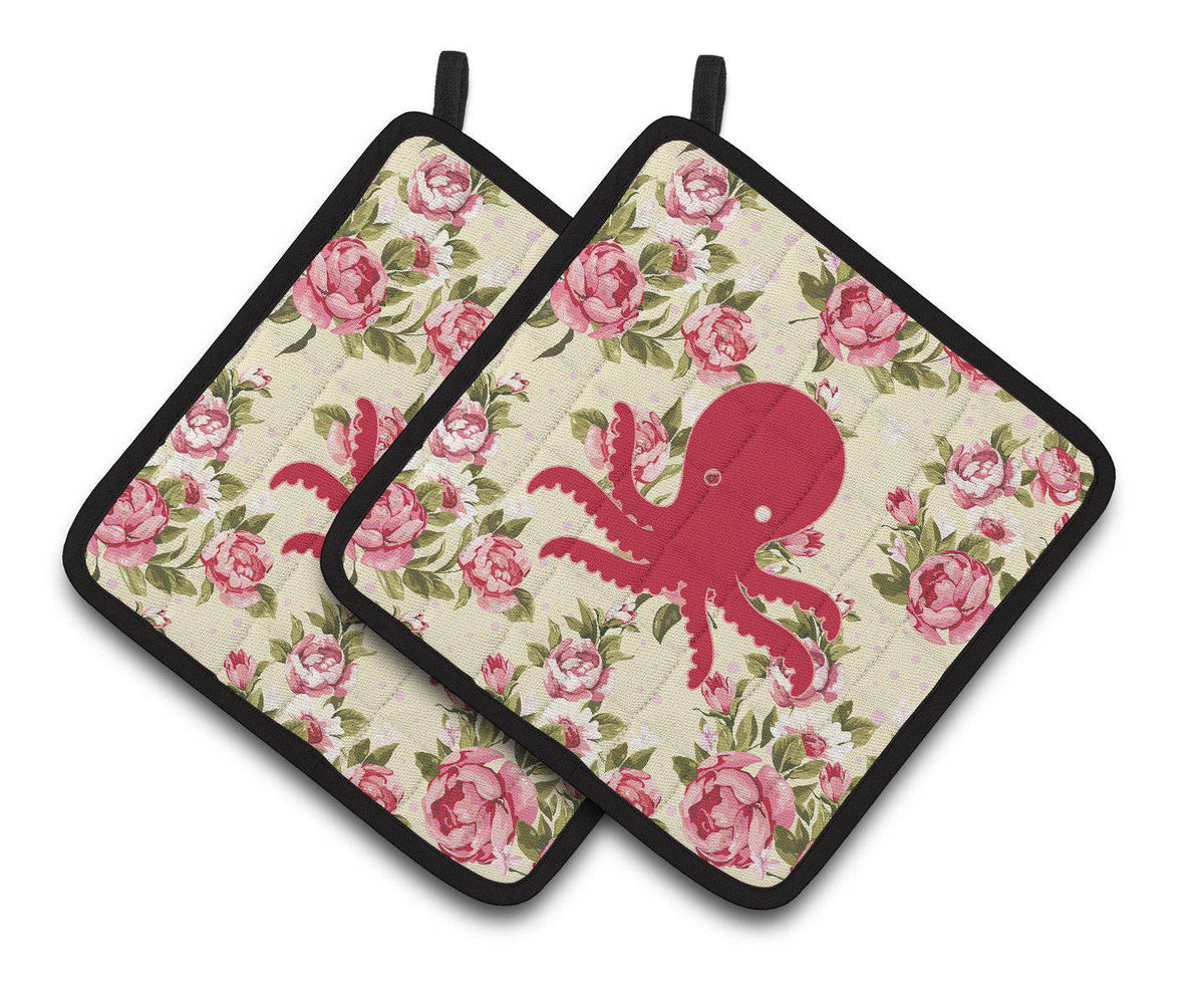 Octopus Shabby Chic Yellow Roses  Pair of Pot Holders BB1090-RS-YW-PTHD - the-store.com