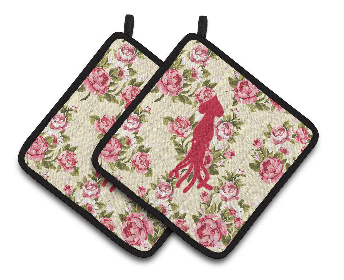 Squid Shabby Chic Yellow Roses  Pair of Pot Holders BB1096-RS-YW-PTHD - the-store.com