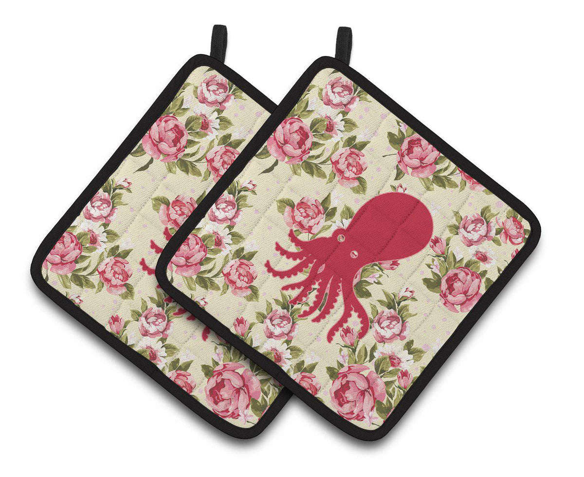 Octopus Shabby Chic Yellow Roses  Pair of Pot Holders BB1098-RS-YW-PTHD - the-store.com