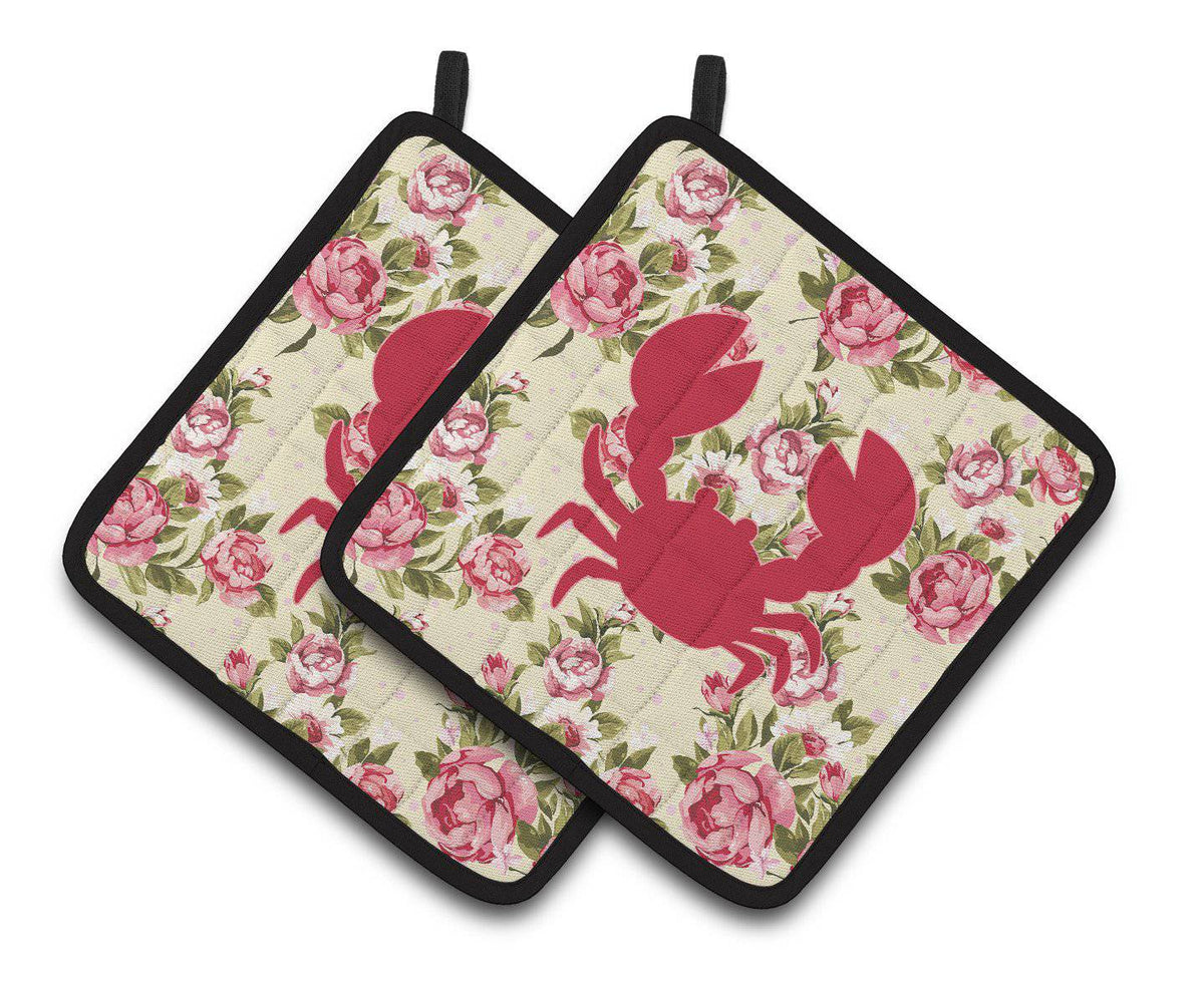 Crab Shabby Chic Yellow Roses  Pair of Pot Holders BB1104-RS-YW-PTHD - the-store.com