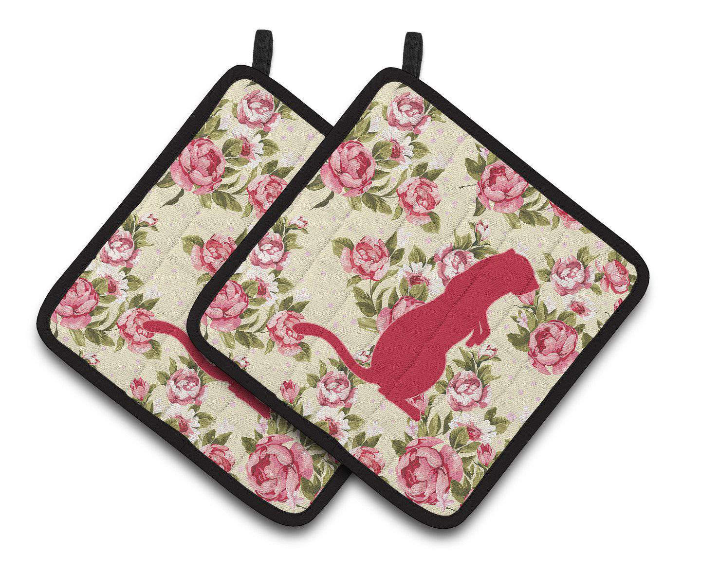 Meerkat Shabby Chic Yellow Roses  Pair of Pot Holders BB1118-RS-YW-PTHD - the-store.com