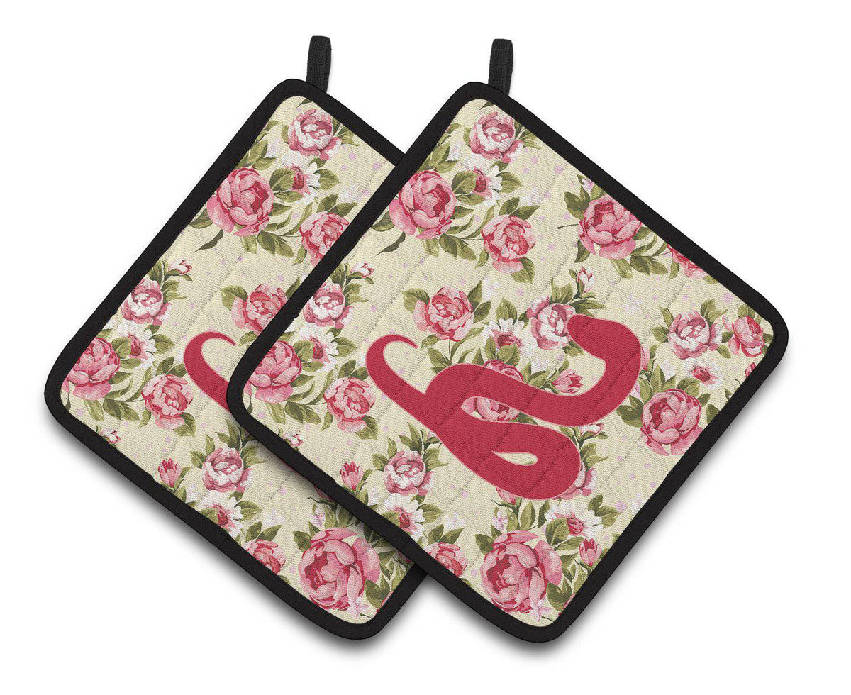 Snake Shabby Chic Yellow Roses  Pair of Pot Holders BB1124-RS-YW-PTHD - the-store.com