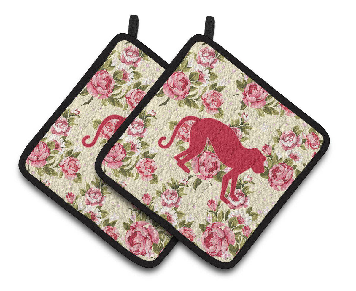 Monkey Shabby Chic Yellow Roses  Pair of Pot Holders BB1128-RS-YW-PTHD - the-store.com