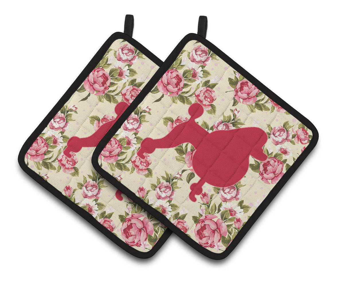 Poodle Shabby Chic Yellow Roses  Pair of Pot Holders BB1072-RS-YW-PTHD - the-store.com