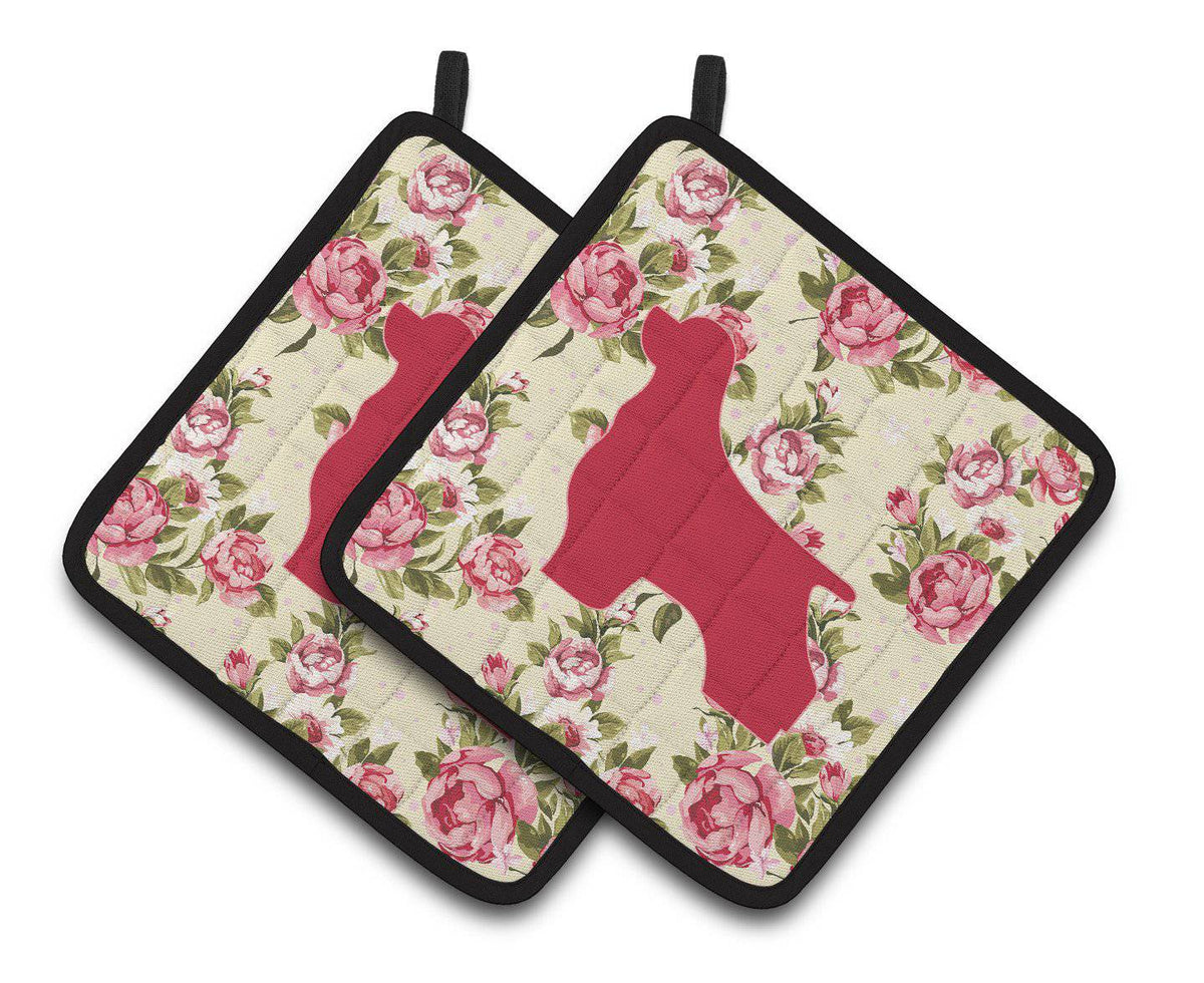 Cocker Spaniel Shabby Chic Yellow Roses  Pair of Pot Holders BB1075-RS-YW-PTHD - the-store.com
