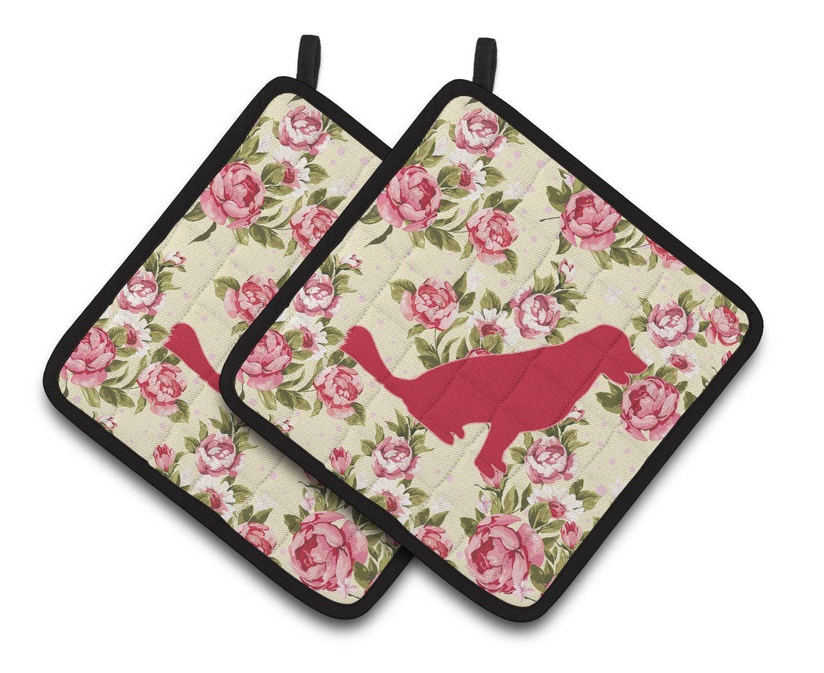 Labrador Shabby Chic Yellow Roses  Pair of Pot Holders BB1076-RS-YW-PTHD - the-store.com
