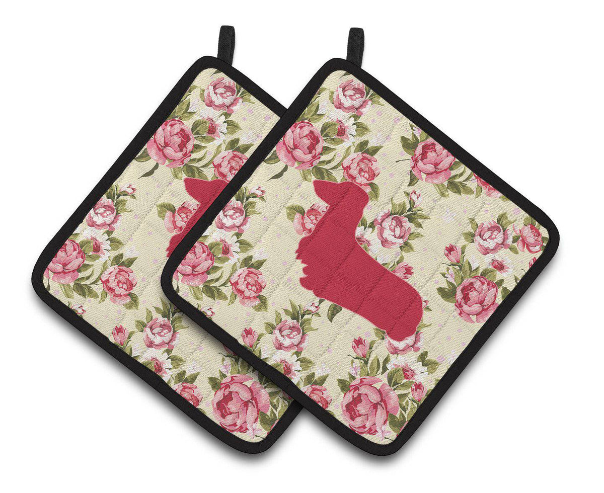 Dachshund Shabby Chic Yellow Roses  Pair of Pot Holders BB1078-RS-YW-PTHD - the-store.com