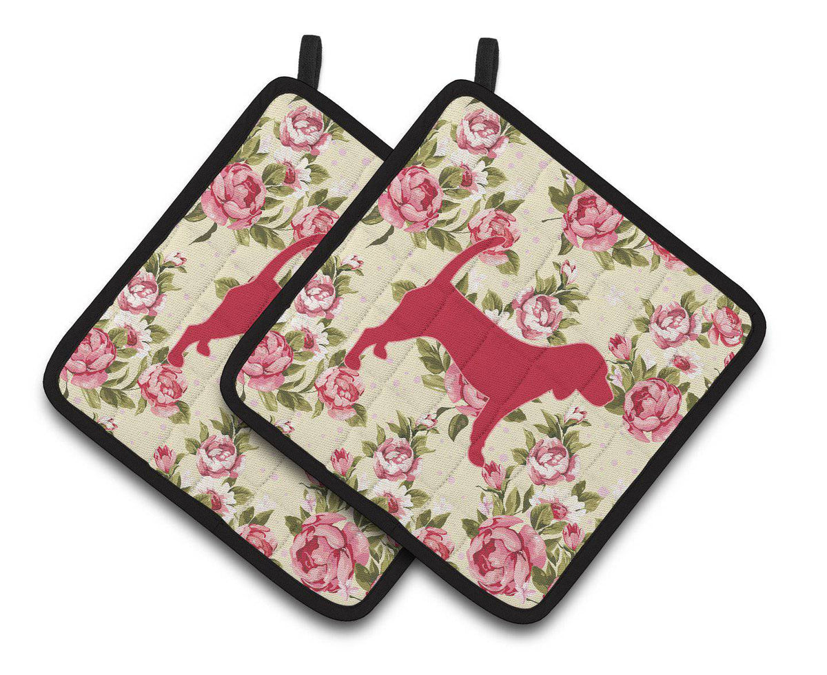 Beagle Shabby Chic Yellow Roses  Pair of Pot Holders BB1087-RS-YW-PTHD - the-store.com