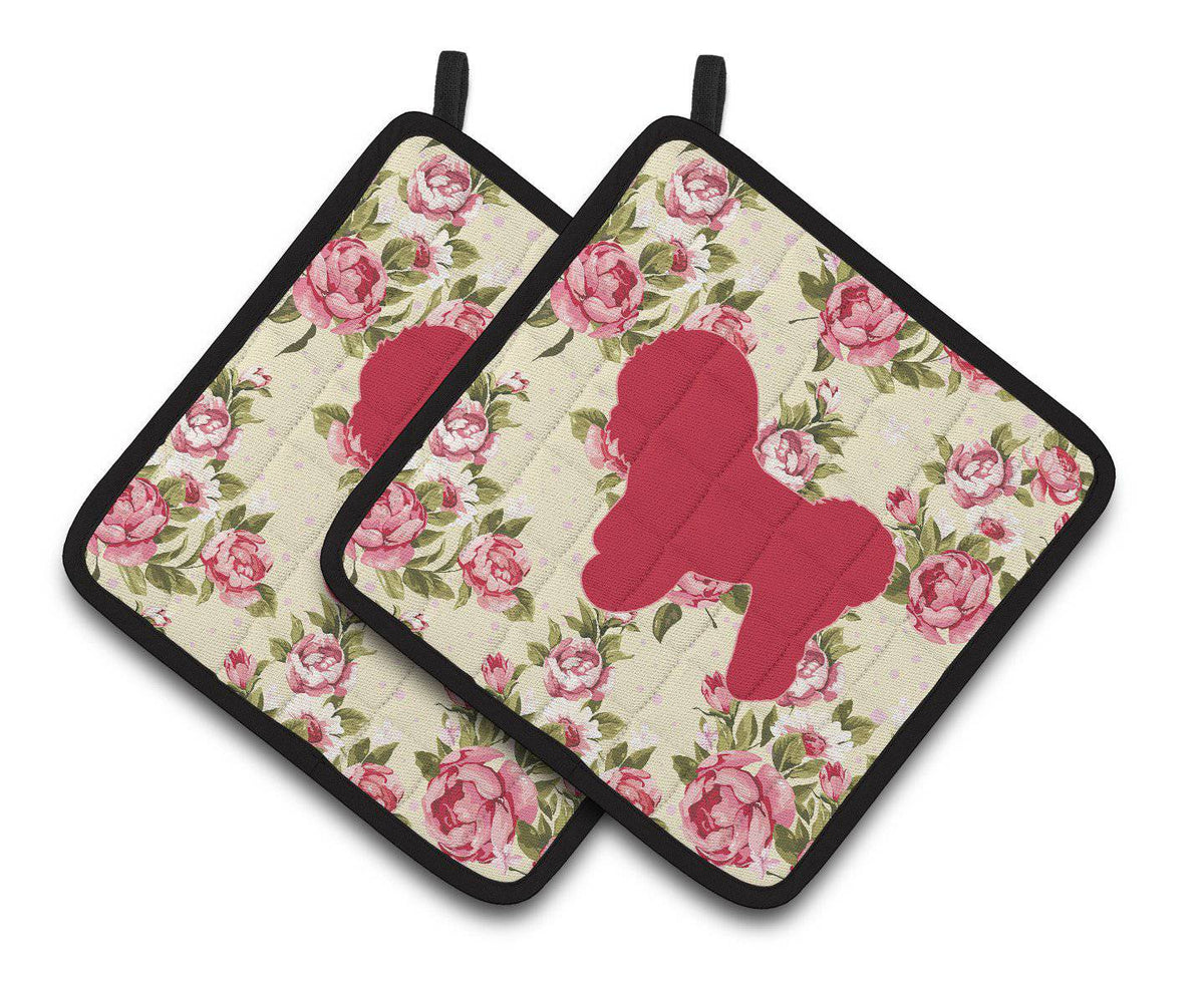 Bichon Frise Shabby Chic Yellow Roses  Pair of Pot Holders BB1107-RS-YW-PTHD - the-store.com
