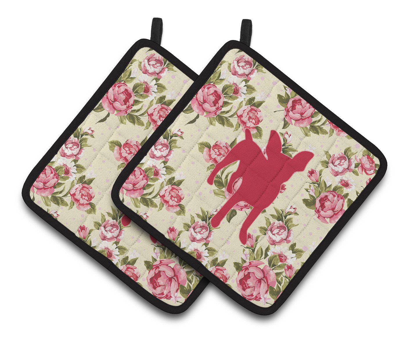 Chihuahua Shabby Chic Yellow Roses  Pair of Pot Holders BB1108-RS-YW-PTHD - the-store.com