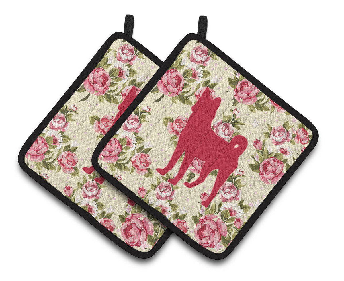 Basenji Shabby Chic Yellow Roses  Pair of Pot Holders BB1110-RS-YW-PTHD - the-store.com