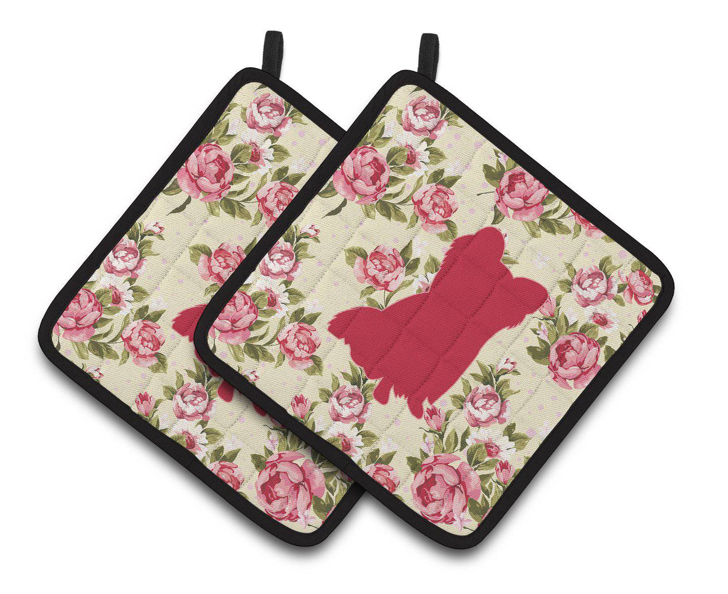 Chihuahua Shabby Chic Yellow Roses  Pair of Pot Holders BB1115-RS-YW-PTHD - the-store.com