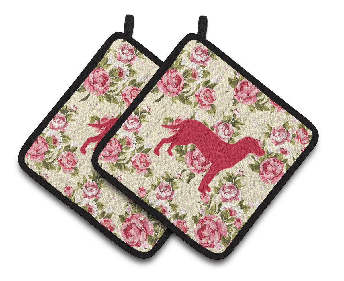 Labrador Shabby Chic Yellow Roses  Pair of Pot Holders BB1116-RS-YW-PTHD - the-store.com