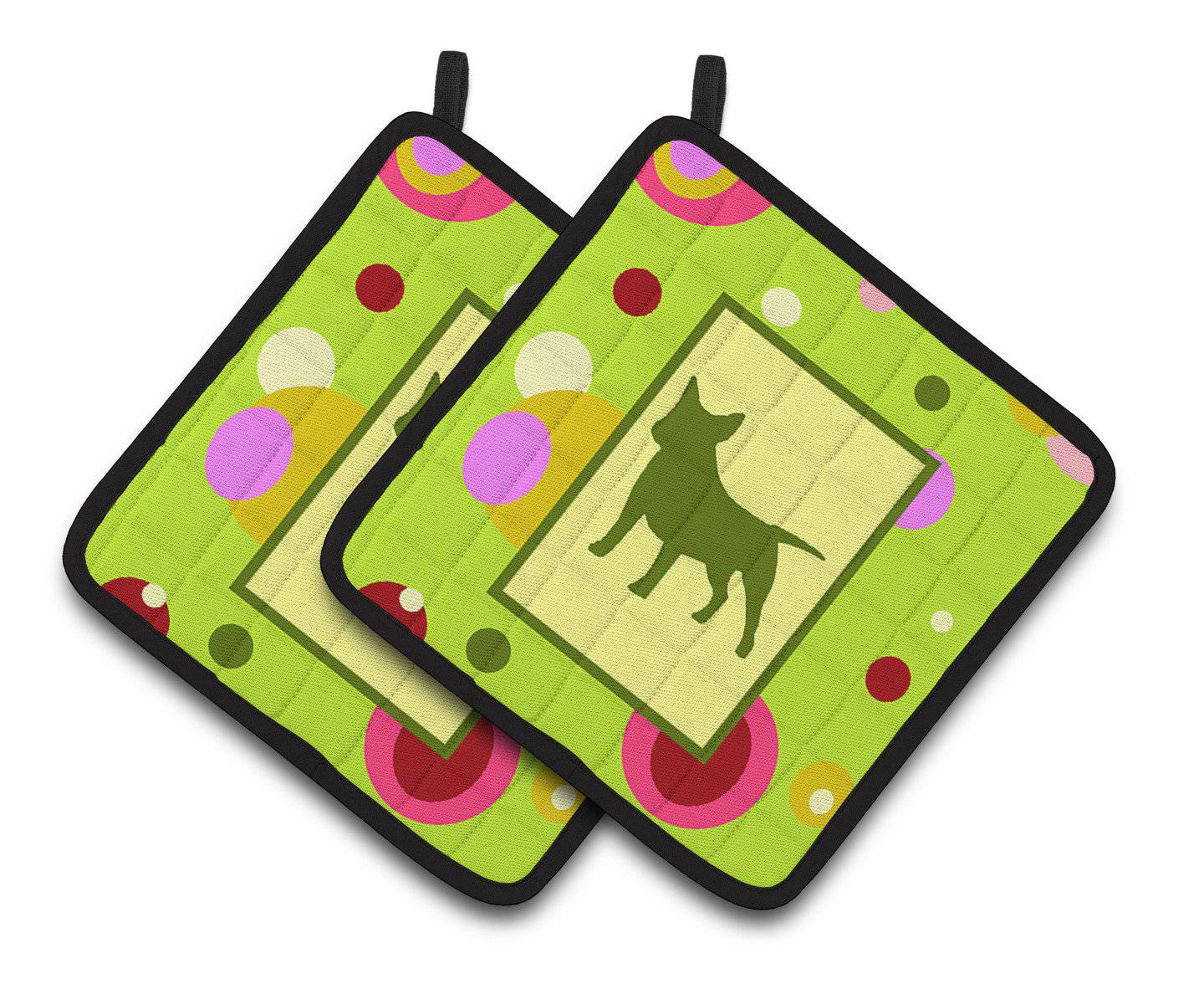 Lime Green Dots Bull Terrier Pair of Pot Holders CK1046PTHD - the-store.com