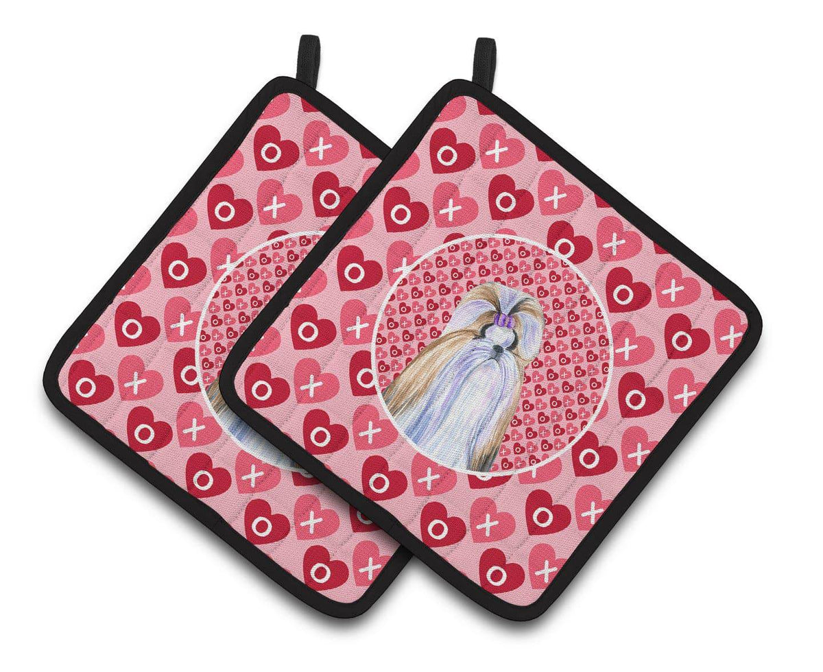 Shih Tzu Hearts Love and Valentine&#39;s Day Portrait Pair of Pot Holders SS4465PTHD - the-store.com