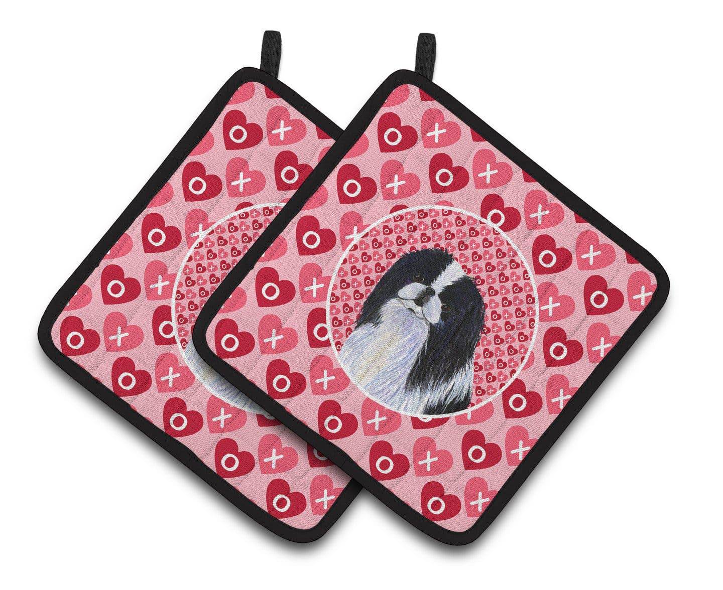 Japanese Chin Hearts Love and Valentine's Day Portrait Pair of Pot Holders SS4467PTHD - the-store.com