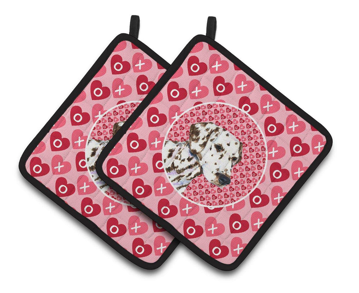 Dalmatian Hearts Love and Valentine&#39;s Day Portrait Pair of Pot Holders SS4469PTHD - the-store.com