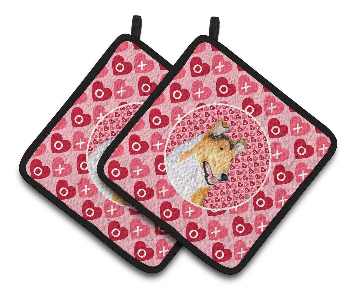 Collie Smooth Hearts Love and Valentine&#39;s Day Portrait Pair of Pot Holders SS4470PTHD - the-store.com