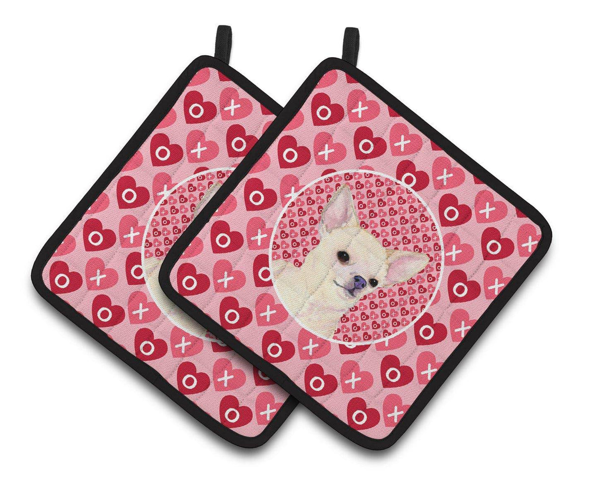 Chihuahua Hearts Love and Valentine&#39;s Day Portrait Pair of Pot Holders SS4472PTHD - the-store.com