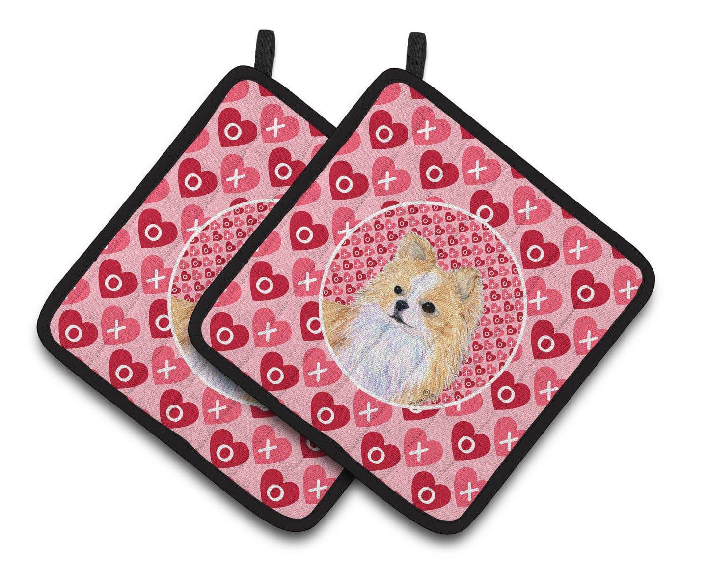 Chihuahua Hearts Love and Valentine's Day Portrait Pair of Pot Holders SS4473PTHD - the-store.com